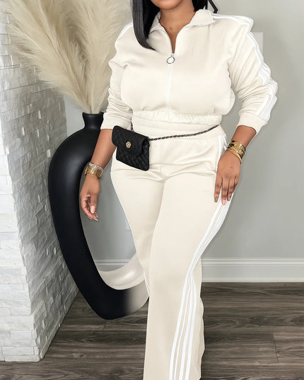 Women's 2-Piece Zip-Up Tracksuit Set – Side Stripe Outfit