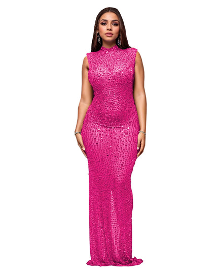 CM.YAYA 2024 Fall Diamonds Hot Rhinestones O-neck Women Sleeveless