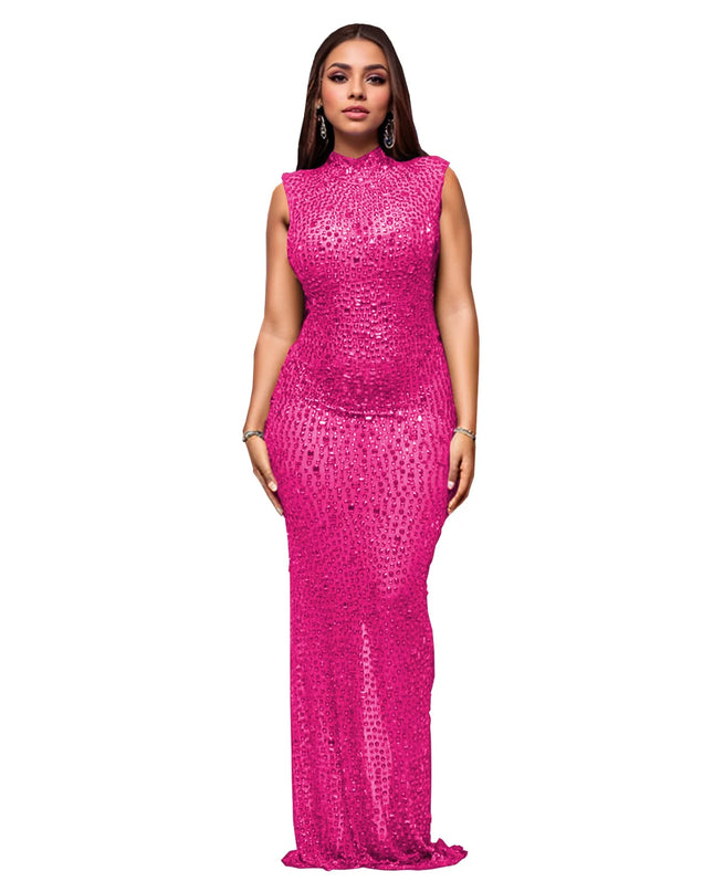 CM.YAYA 2024 Fall Diamonds Hot Rhinestones O-neck Women Sleeveless