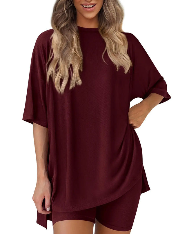 Women's Casual Loose Solid Color Short Sleeve Shorts Set with Pockets | Two Piece Loungewear Outfit 2025