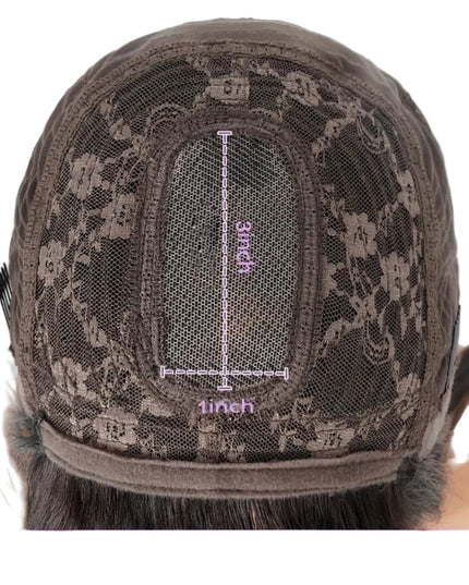 3x1 lace wig with a clear mesh back on a white background