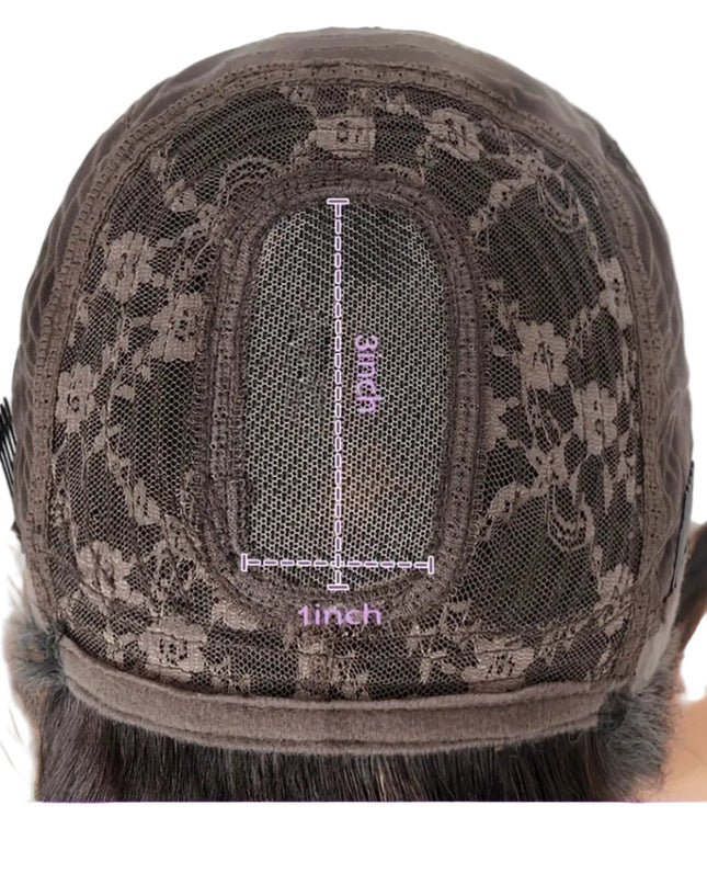 3x1 lace wig with a clear mesh back on a white background
