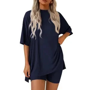 Women's Casual Loose Solid Color Short Sleeve Shorts Set with Pockets | Two Piece Loungewear Outfit 2025