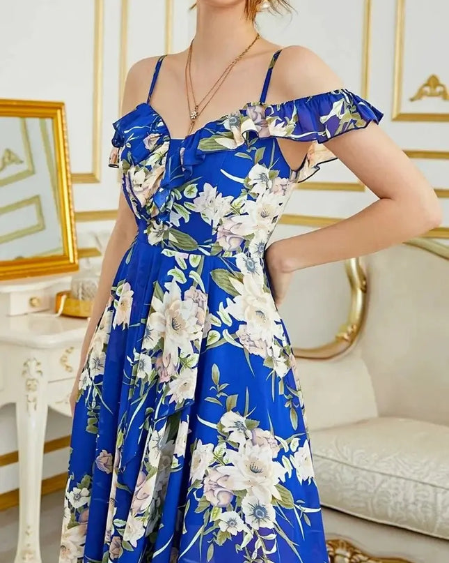 Wefads Women's Off-Shoulder High-Low Floral Dress