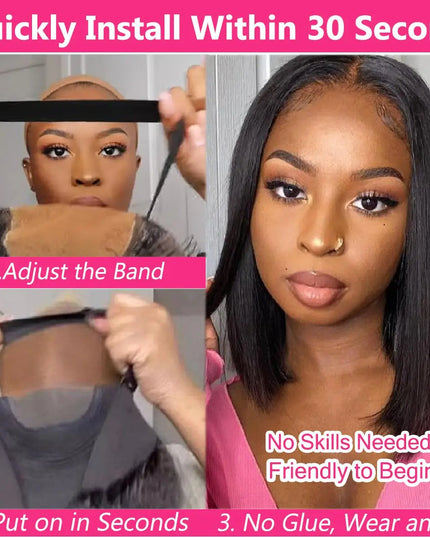 Wear & Go Glueless Bob Wig – Short Straight Human Hair Lace Closure Wig for Beginners
