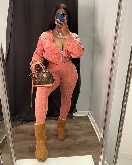 Women's Knit Hooded Sweater and Pants 2-Piece Set | Fall Winter Loungewear Outfit