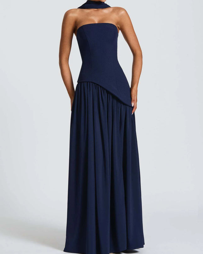 2025 Summer Strapless Satin Backless Pleated Long Dress