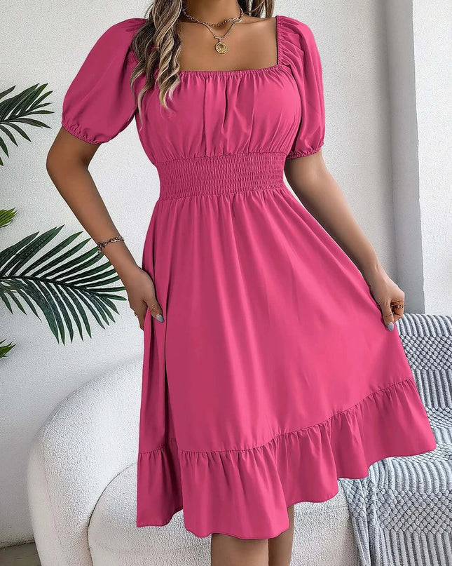 Women’s Summer Casual Square Neck Ruffle Midi Dress