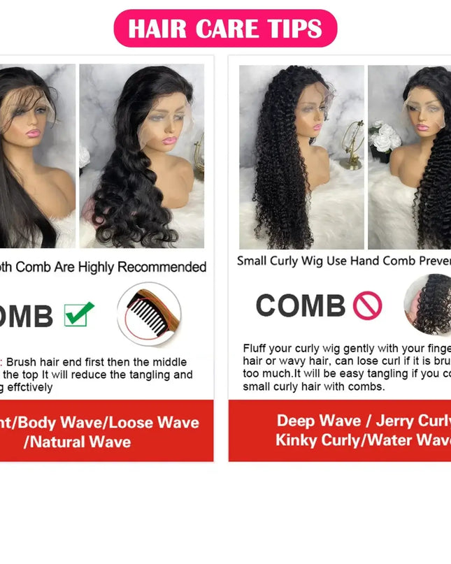 13x6 Transparent Lace Deep Wave Human Hair Wig – 30" Brown