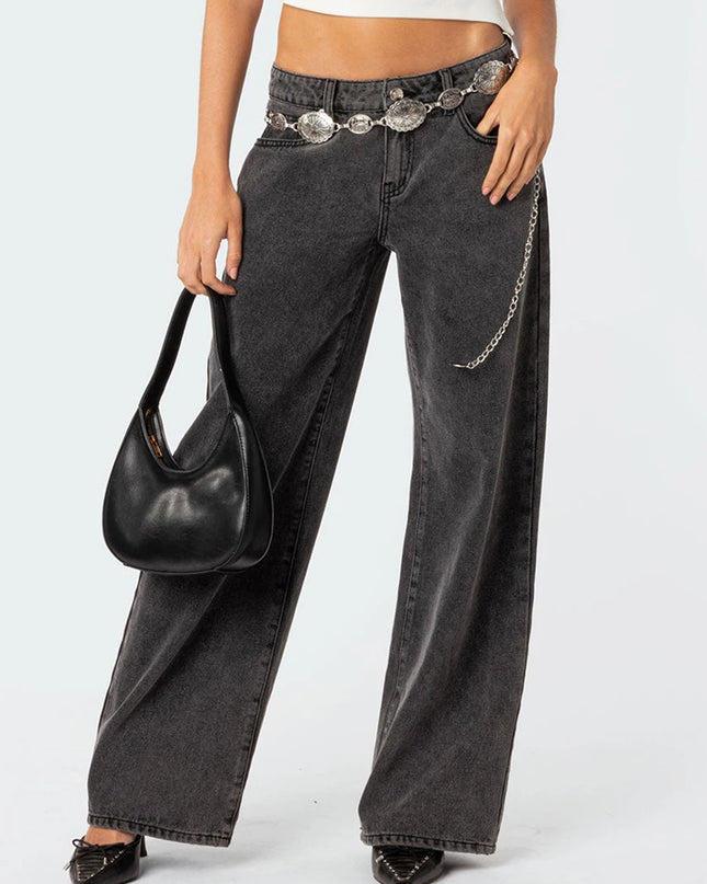 Women's Casual Loose Boyfried Wide Leg Denim Pants