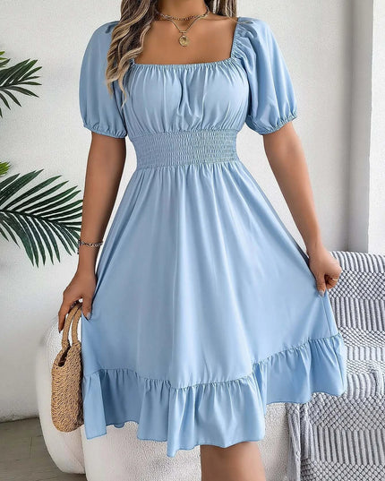 Women’s Summer Casual Square Neck Ruffle Midi Dress
