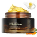 Deep Vitamin C Glow Capsules in jar, featuring yellow capsules, niacinamide, and Sea Buckthorn Extract for hydration and brightening.