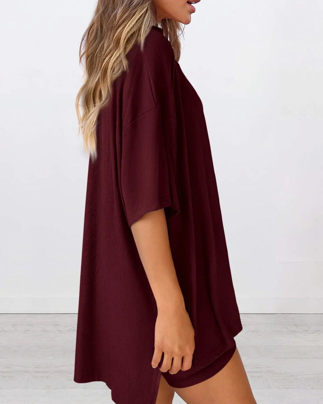 Women's Casual Loose Solid Color Short Sleeve Shorts Set with Pockets | Two Piece Loungewear Outfit 2025