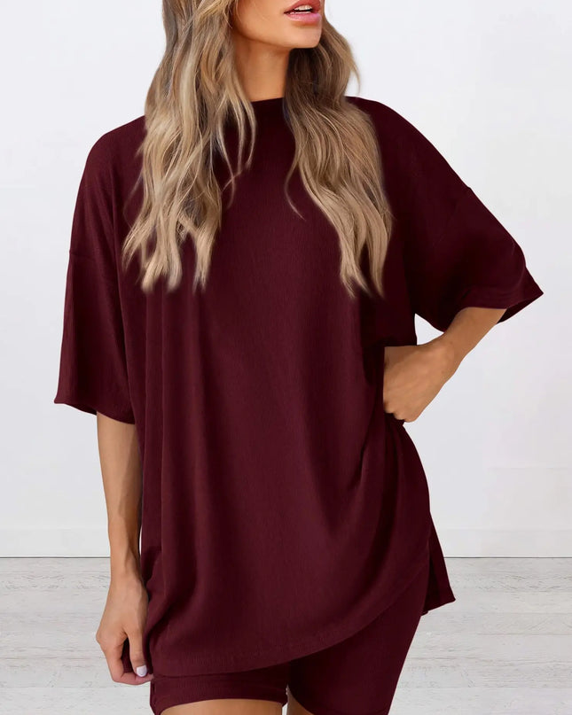 Women's Casual Loose Solid Color Short Sleeve Shorts Set with Pockets | Two Piece Loungewear Outfit 2025