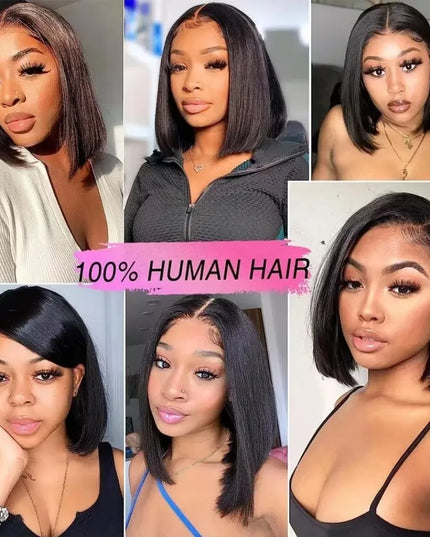 Wear & Go Glueless Bob Wig – Short Straight Human Hair Lace Closure Wig for Beginners