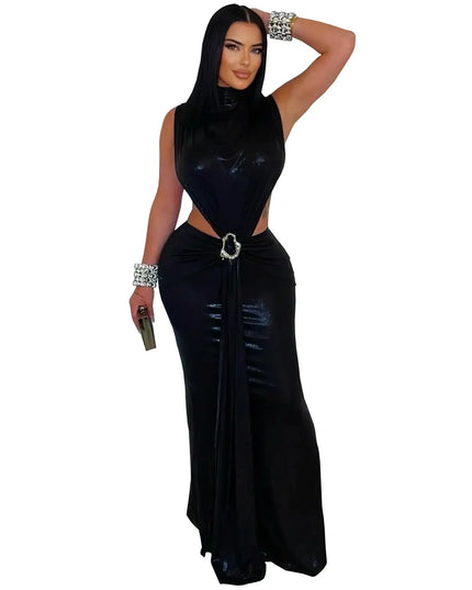 CM.YAYA Women's Gilding Cutout Bodycon Maxi Dress showcasing silhouette and elegant gilding details.