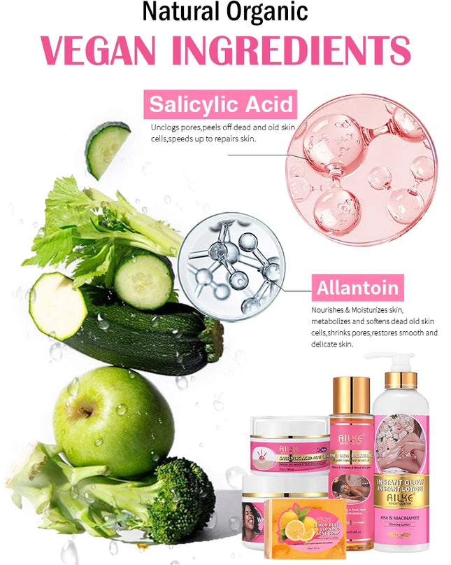 AILKE OEM Smooth Brightening AHA Dark Spots Removal, Skin Whitening Anti Wrinkle Skin Care Set