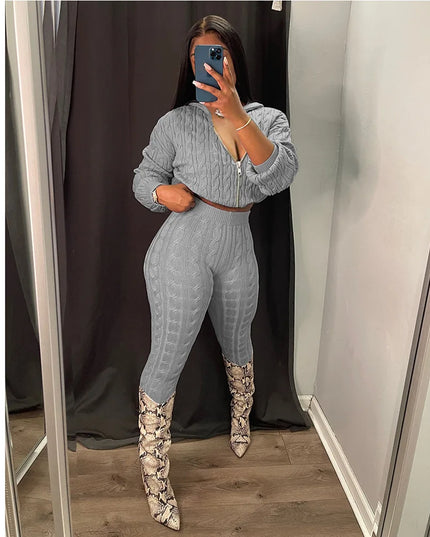 Women's Knit Hooded Sweater and Pants 2-Piece Set | Fall Winter Loungewear Outfit