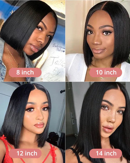 Bone Straight Short Bob Wig – 250% Density Glueless Peruvian Human Hair Lace Front Wig