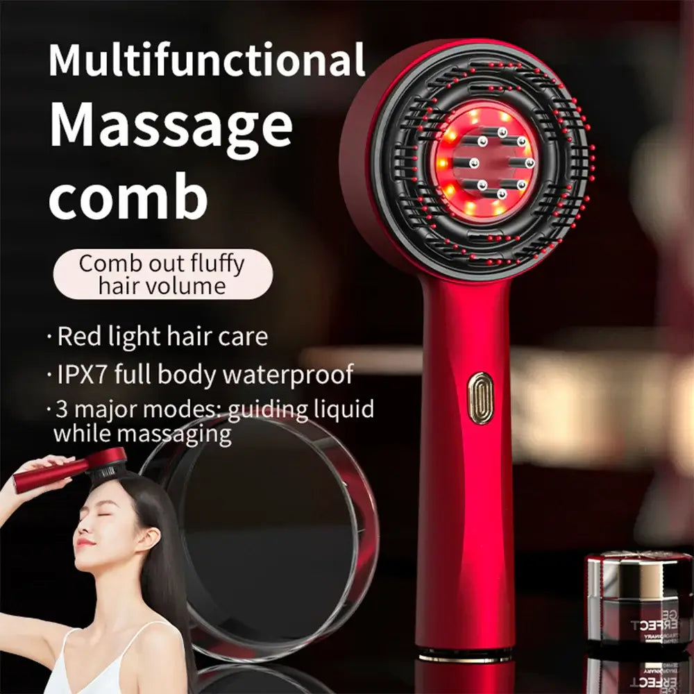 Multifunctional electric massage comb with red light therapy for hair growth and anti-hair loss benefits.