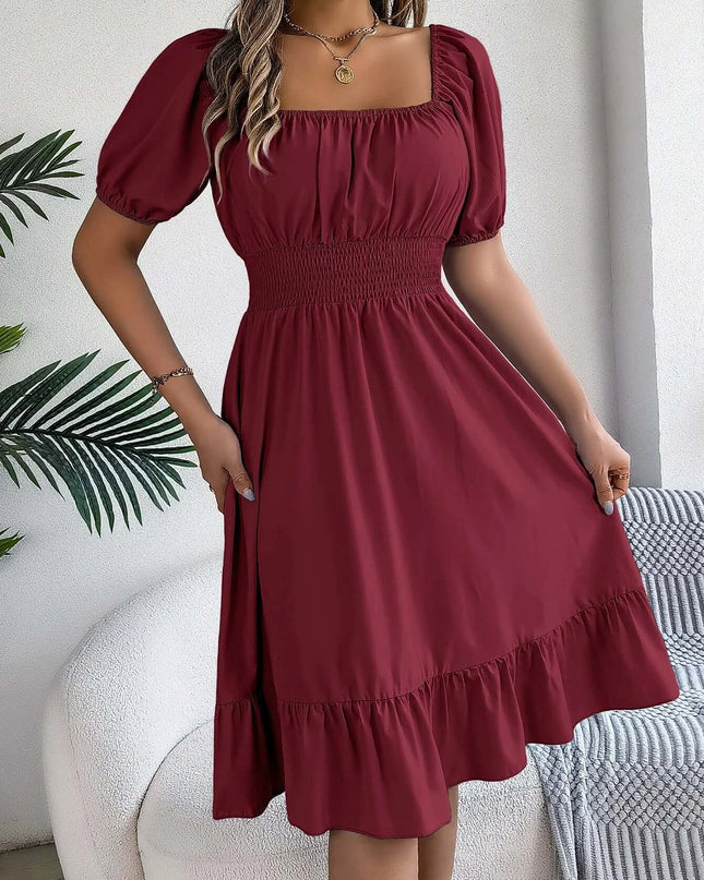Women’s Summer Casual Square Neck Ruffle Midi Dress