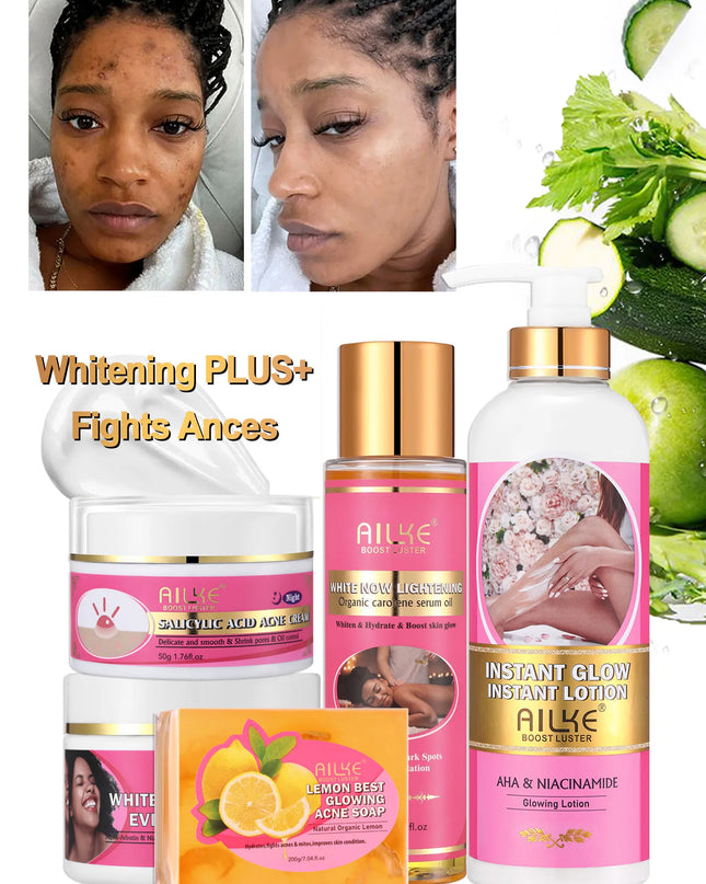 AILKE OEM Smooth Brightening AHA Dark Spots Removal, Skin Whitening Anti Wrinkle Skin Care Set