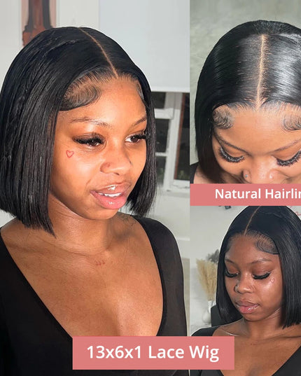Bone Straight Short Bob Wig – 250% Density Glueless Peruvian Human Hair Lace Front Wig