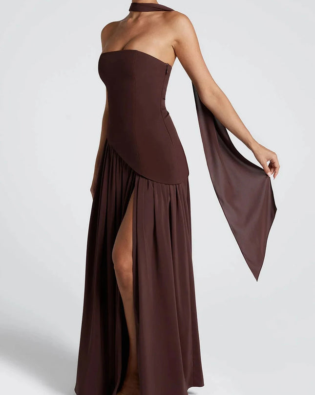 2025 Summer Strapless Satin Backless Pleated Long Dress