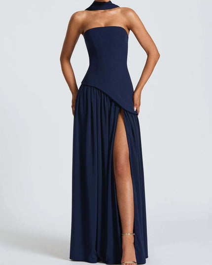 2025 Summer Strapless Satin Backless Pleated Long Dress