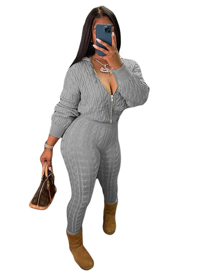 Women's Knit Hooded Sweater and Pants 2-Piece Set | Fall Winter Loungewear Outfit