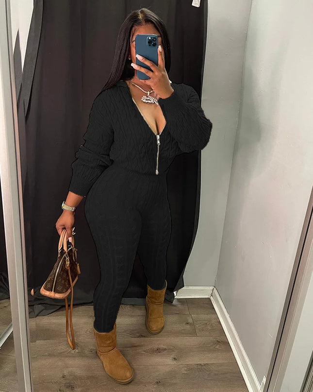 Women's Knit Hooded Sweater and Pants 2-Piece Set | Fall Winter Loungewear Outfit