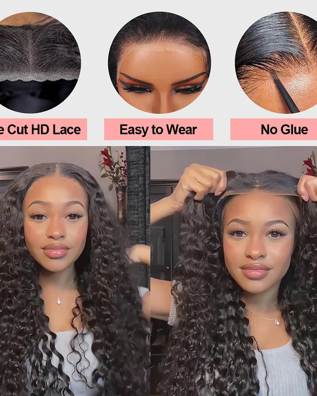 Snwprin 360 HD Full Lace Curly Human Hair Wig – 30 Inch Deep Wave Glueless Preplucked Frontal