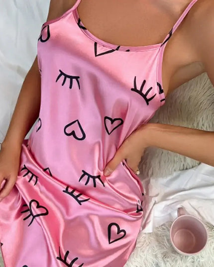 Women's Sleepdress Satin Floral Print Nightdress Comfortable Spaghetti Strap Sleepwear Dress Luxurious Satin Slip Nightdress