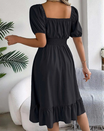 Women’s Summer Casual Square Neck Ruffle Midi Dress