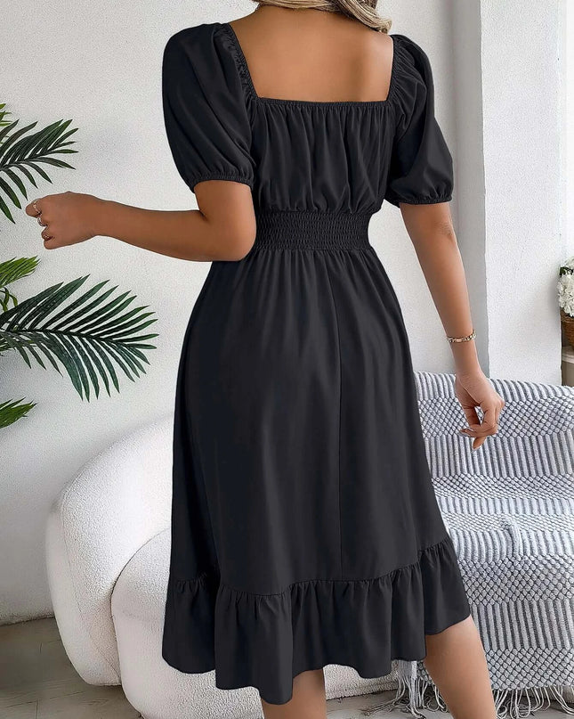 Women’s Summer Casual Square Neck Ruffle Midi Dress