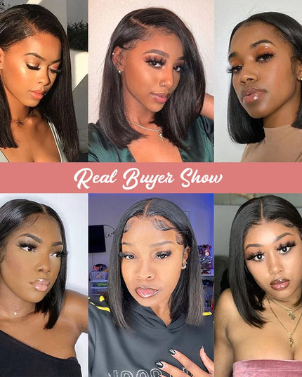 Bone Straight Short Bob Wig – 250% Density Glueless Peruvian Human Hair Lace Front Wig