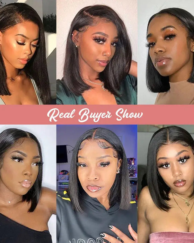 Bone Straight Short Bob Wig – 250% Density Glueless Peruvian Human Hair Lace Front Wig