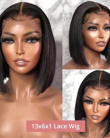 Bone Straight Short Bob Wig – 250% Density Glueless Peruvian Human Hair Lace Front Wig