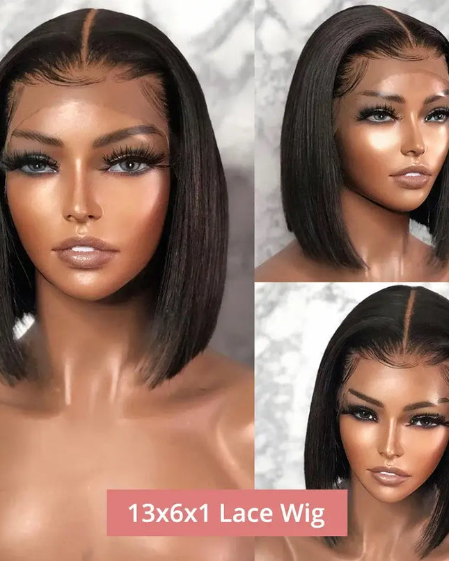 Bone Straight Short Bob Wig – 250% Density Glueless Peruvian Human Hair Lace Front Wig