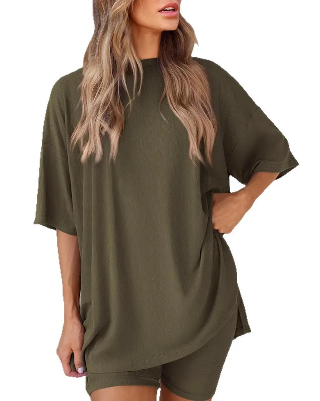 Women's Casual Loose Solid Color Short Sleeve Shorts Set with Pockets | Two Piece Loungewear Outfit 2025