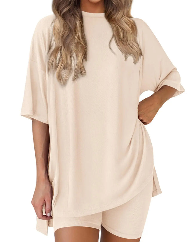 Women's Casual Loose Solid Color Short Sleeve Shorts Set with Pockets | Two Piece Loungewear Outfit 2025