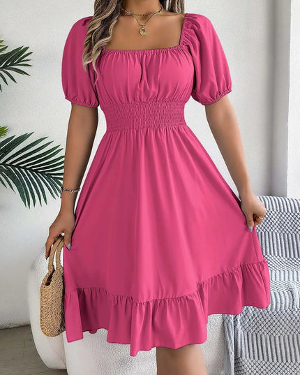 Women’s Summer Casual Square Neck Ruffle Midi Dress