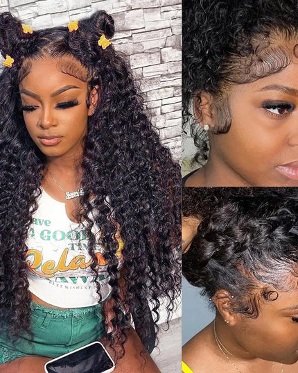 Snwprin 360 HD Full Lace Curly Human Hair Wig – 30 Inch Deep Wave Glueless Preplucked Frontal
