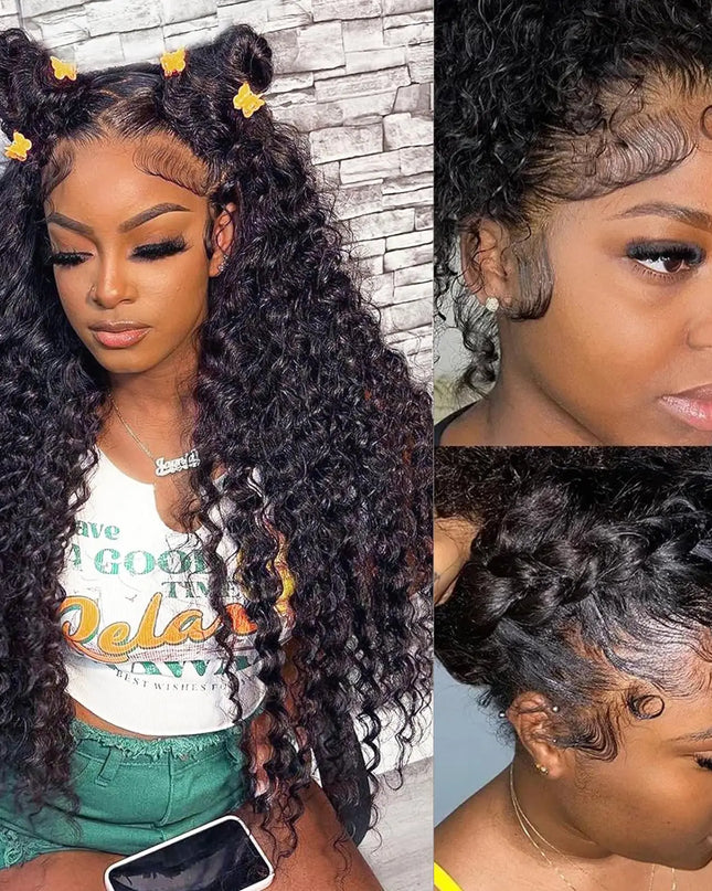 Snwprin 360 HD Full Lace Curly Human Hair Wig – 30 Inch Deep Wave Glueless Preplucked Frontal