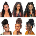 Collage of six women with styled hair in various poses and settings.