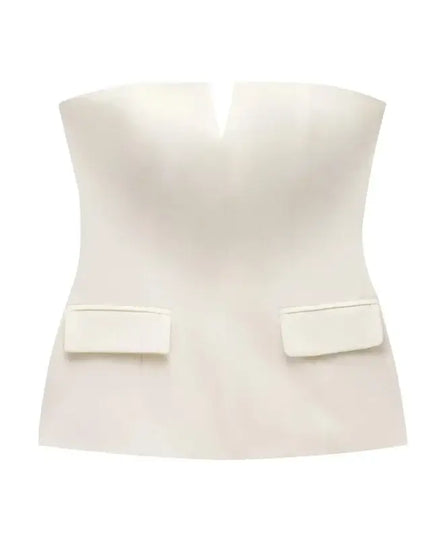 HXAO Tops For Women Strapless Off White Crop Top Woman Summer Corset Tube Tops Sexys Backless Tank Top Sleeveless Solid Tops