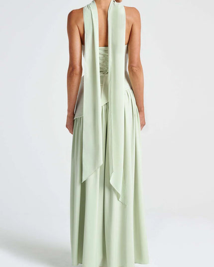 2025 Summer Strapless Satin Backless Pleated Long Dress