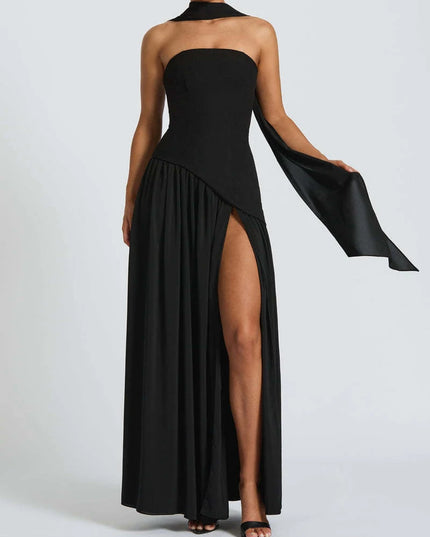 2025 Summer Strapless Satin Backless Pleated Long Dress