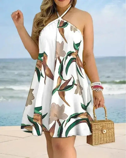 Tropical Print Halter Neck Dress for Spring & Summer