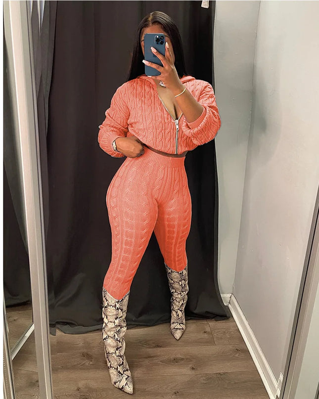 Women's Knit Hooded Sweater and Pants 2-Piece Set | Fall Winter Loungewear Outfit